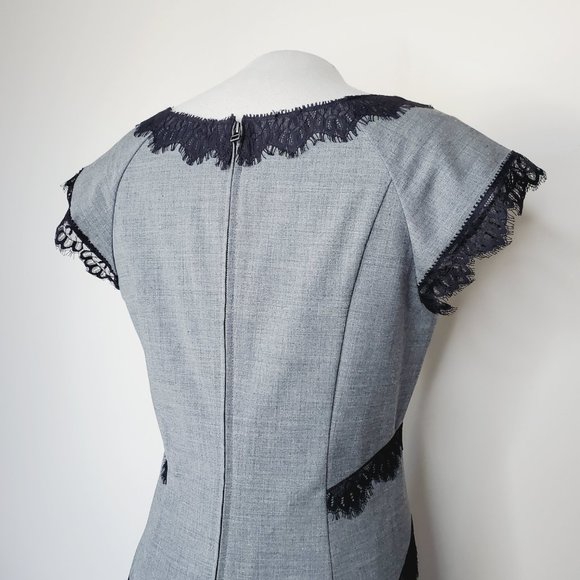 Rebecca Taylor Sheath Dress Virgin Wool Lace Trim Feminine Chic Cap Sleeve 12 - Picture 5 of 13